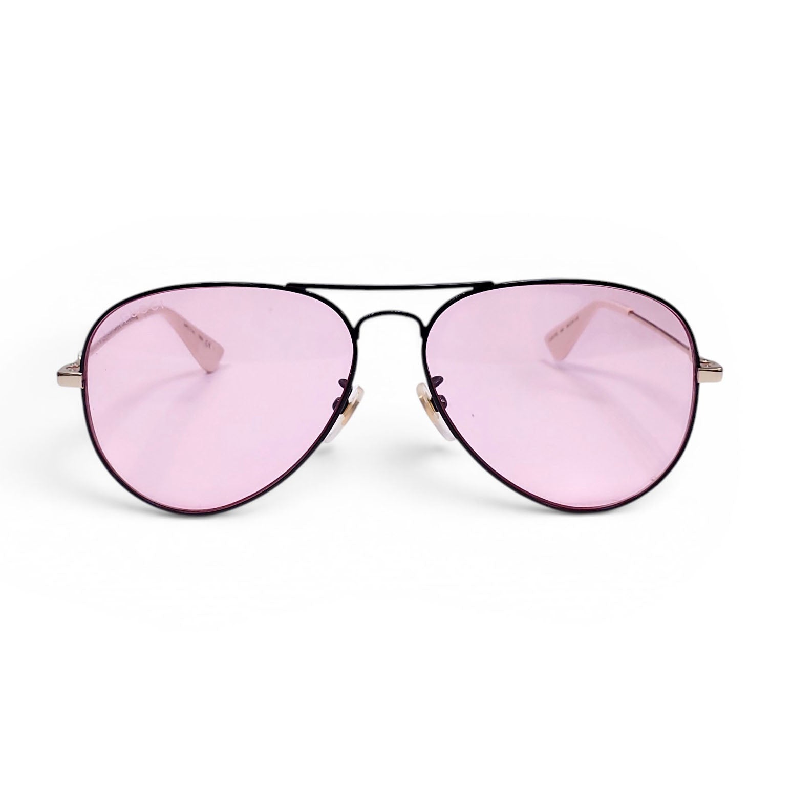 GUCCI METAL AVIATOR SUNGLASSES WITH PINK LENSES