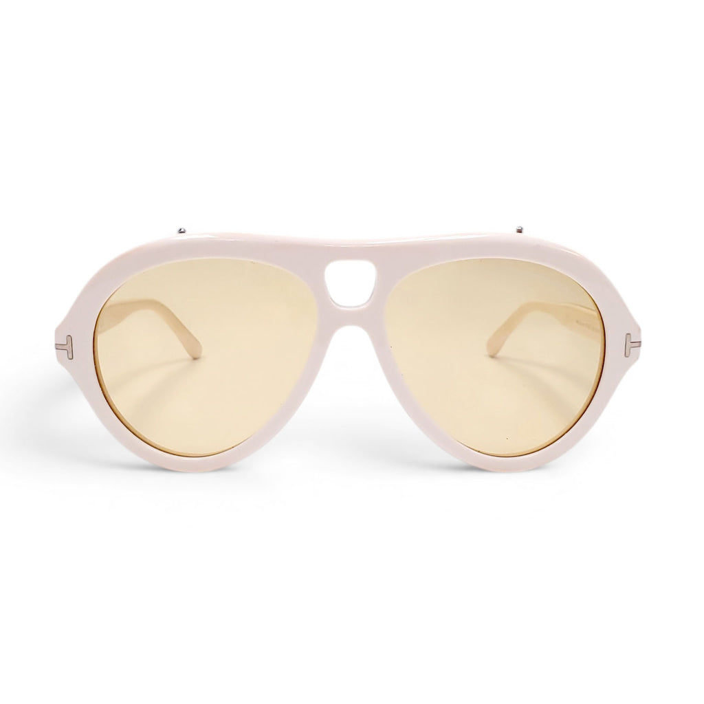 TOM FORD WHITE AVIATOR SUNGLASSES WITH YELLOW LENSES