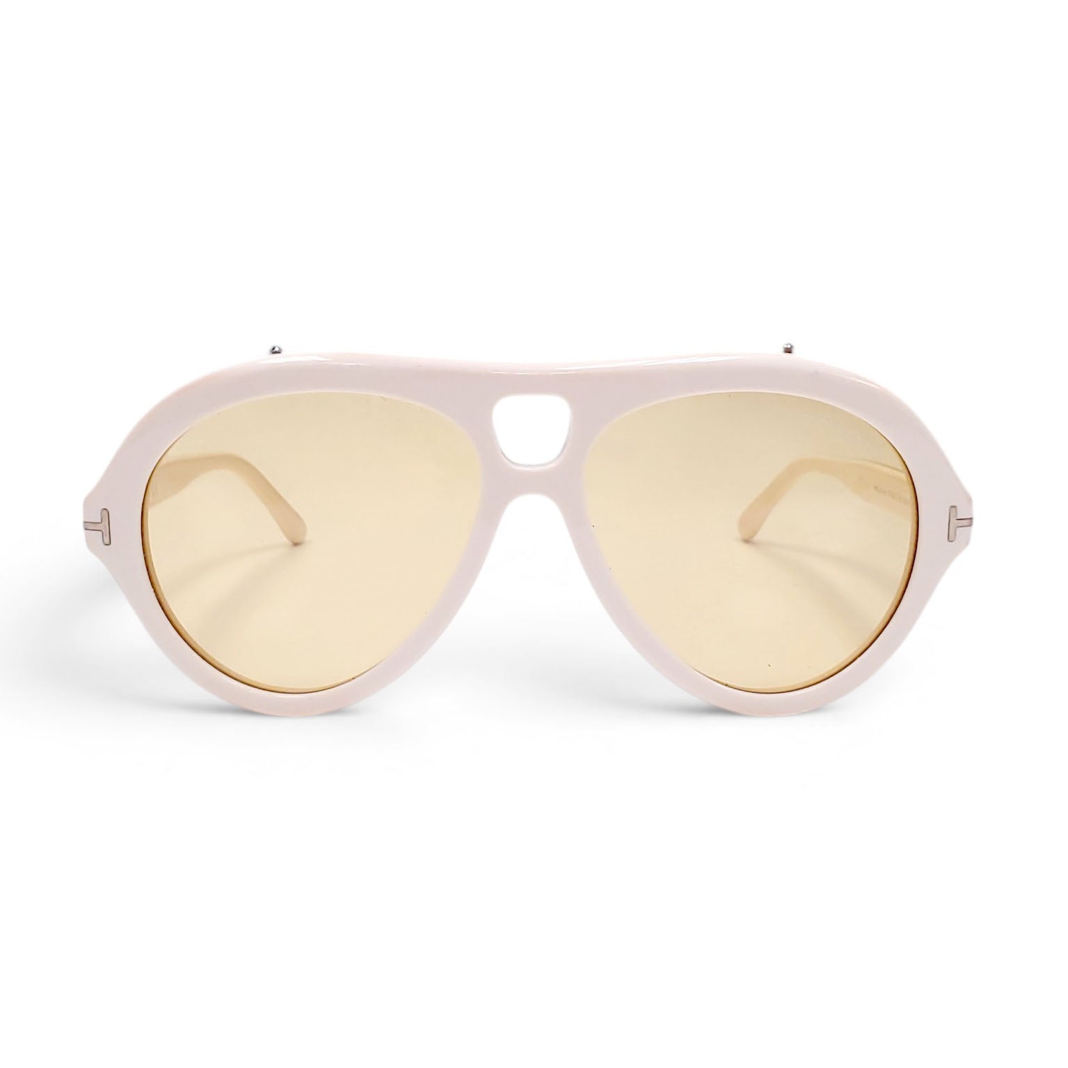 TOM FORD WHITE AVIATOR SUNGLASSES WITH YELLOW LENSES