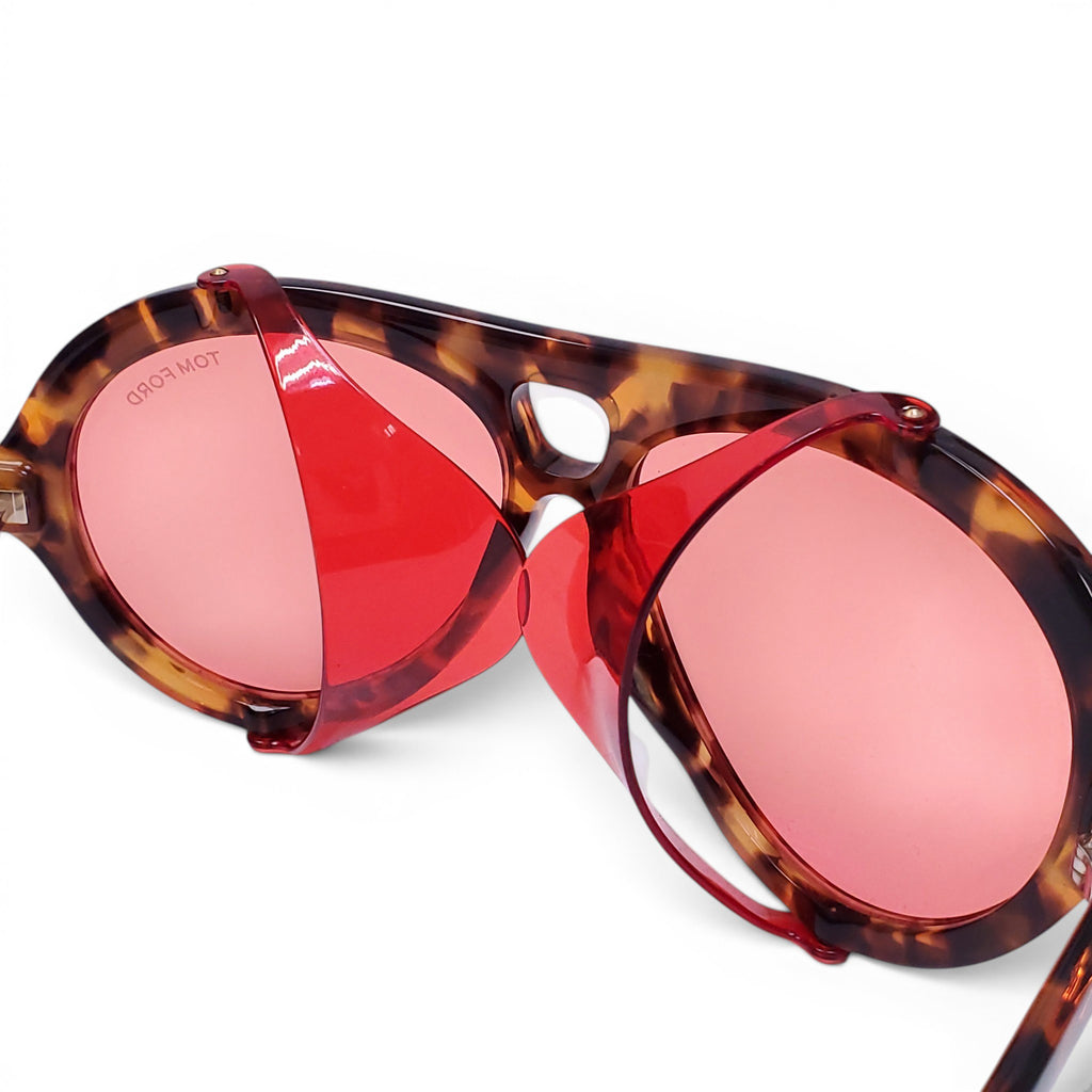 TOM FORD TORTOISE AVIATOR SUNGLASSES WITH PINK LENSES