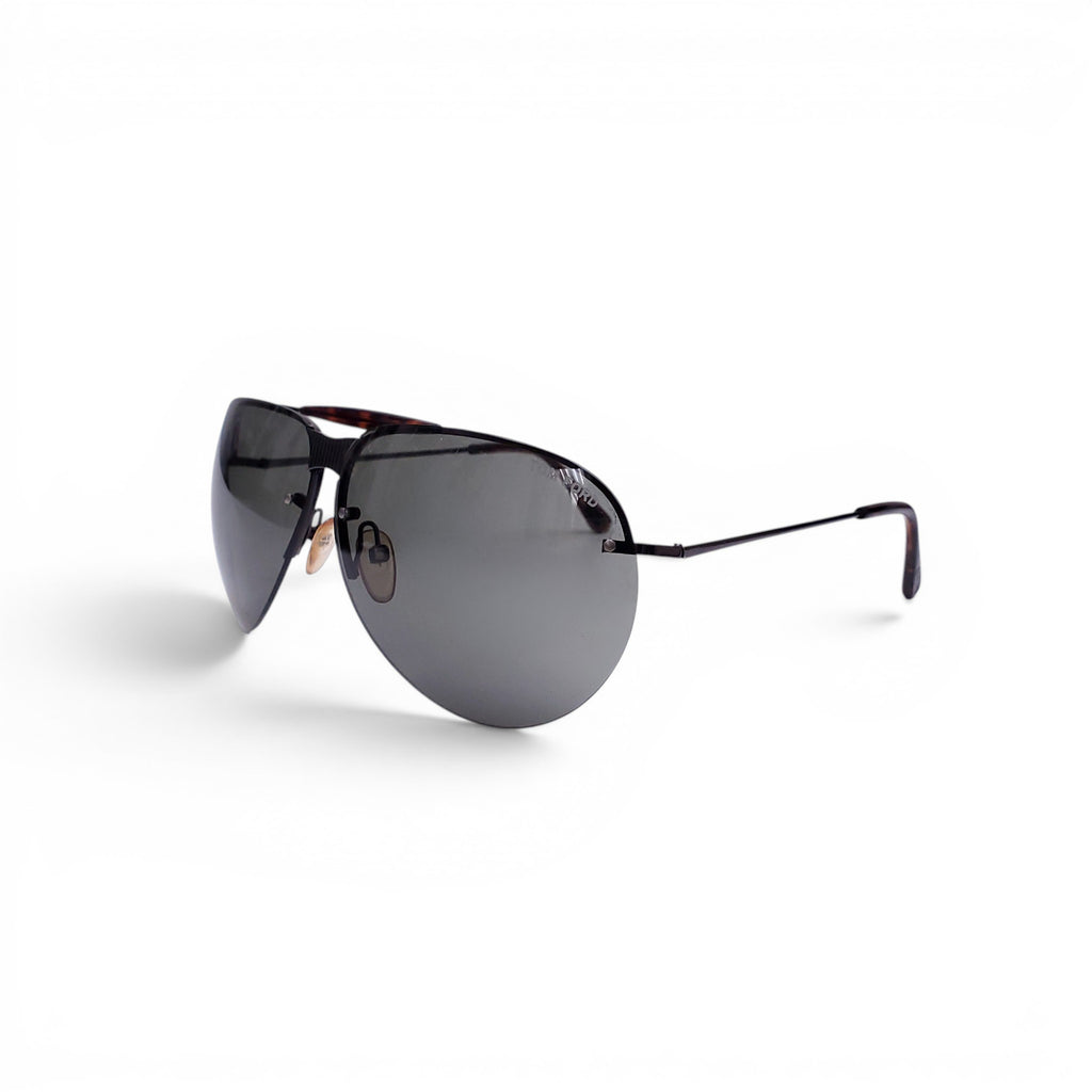 TOM FORD BLACK AVIATOR SUNGLASSES WITH TORTOISE SHELL DETAIL