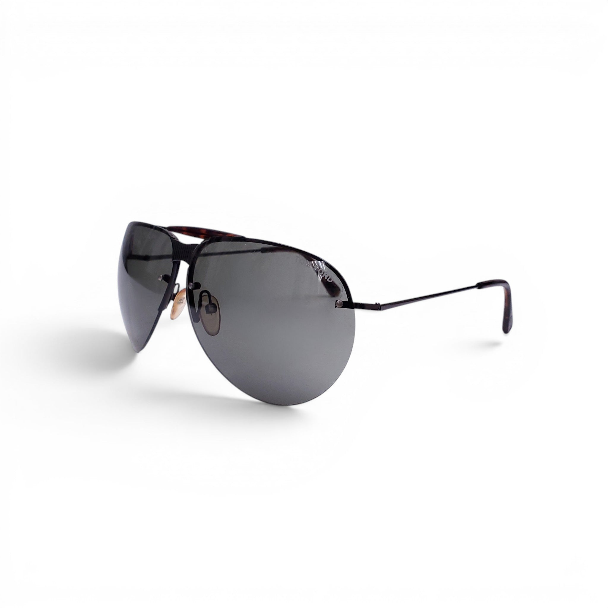TOM FORD BLACK AVIATOR SUNGLASSES WITH TORTOISE SHELL DETAIL