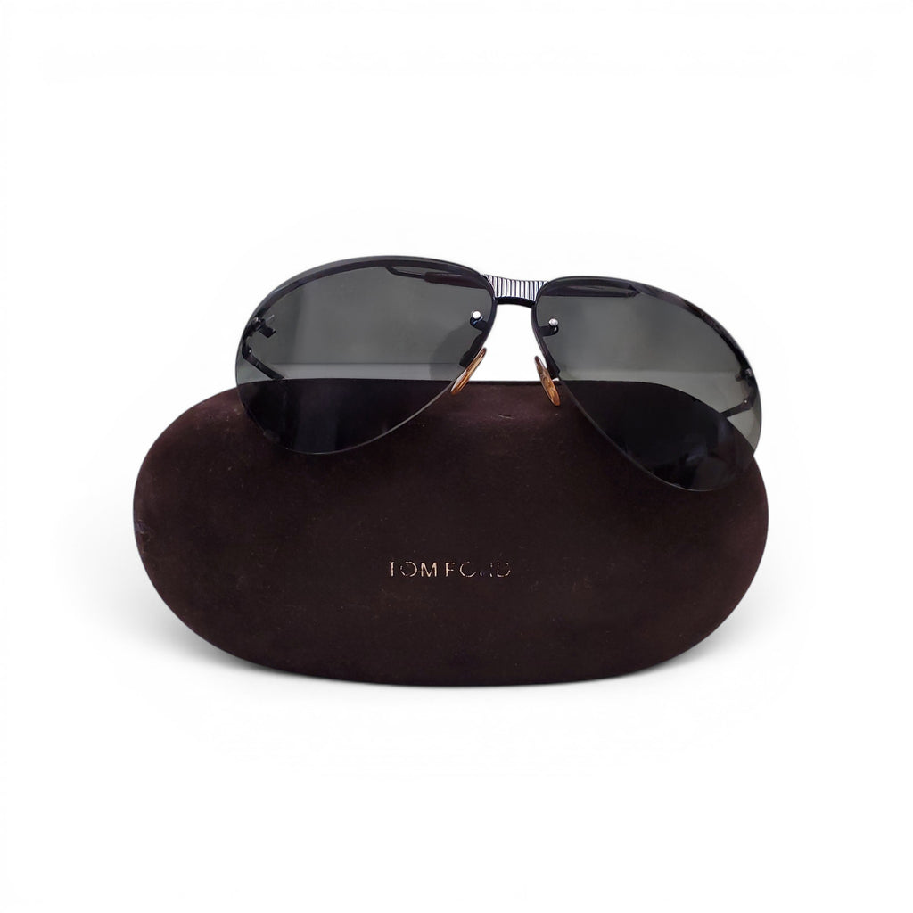 TOM FORD BLACK AVIATOR SUNGLASSES WITH TORTOISE SHELL DETAIL