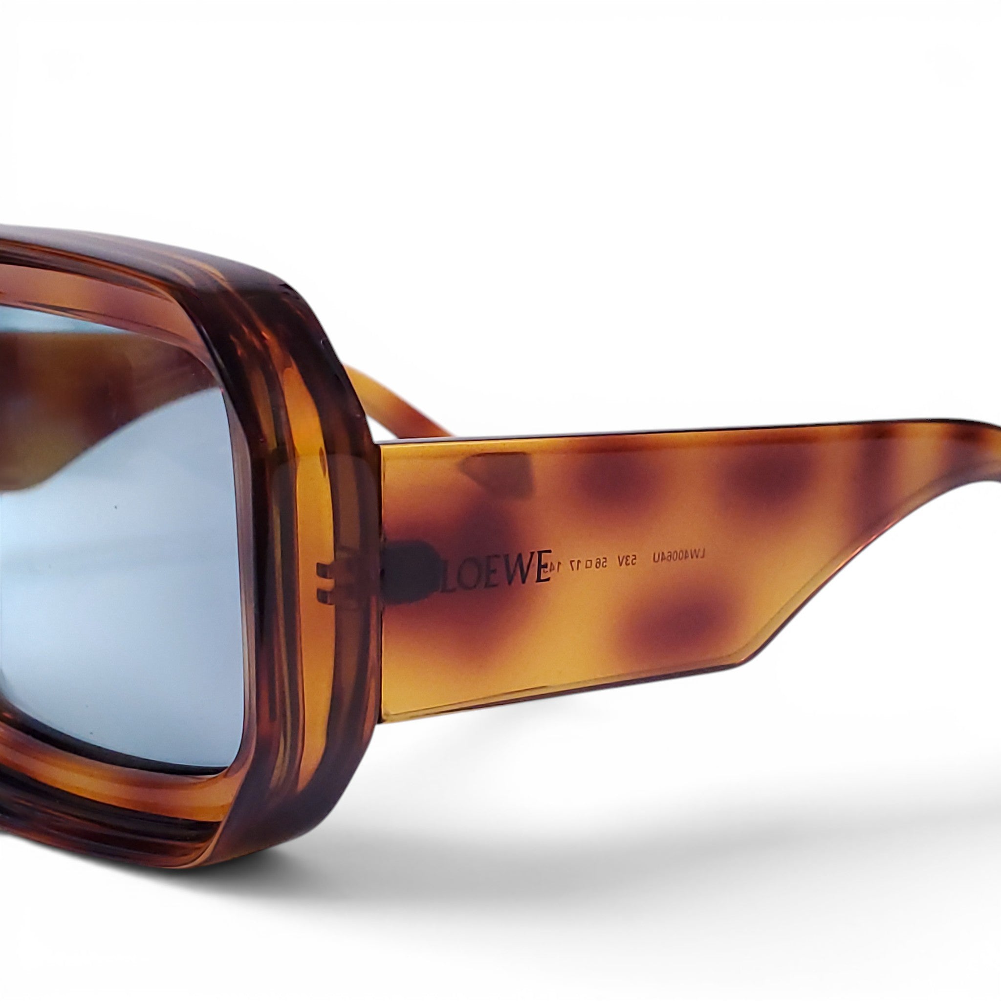 LOEWE TORTOISE SHELL SQUARE SUNGLASSES WITH TEAL LENSES