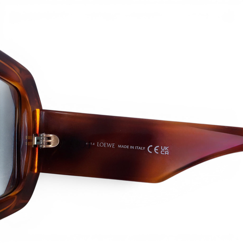 LOEWE TORTOISE SHELL SQUARE SUNGLASSES WITH TEAL LENSES