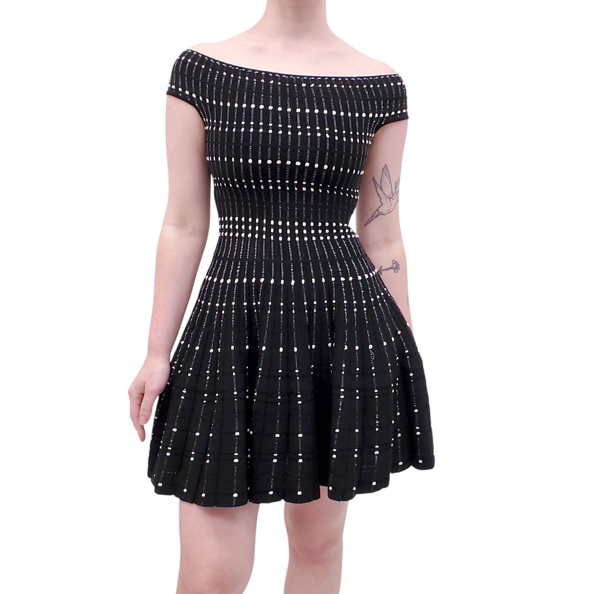 ALEXANDER MCQUEEN BLACK AND CREAM PATTERNED DRESS - SIZE M