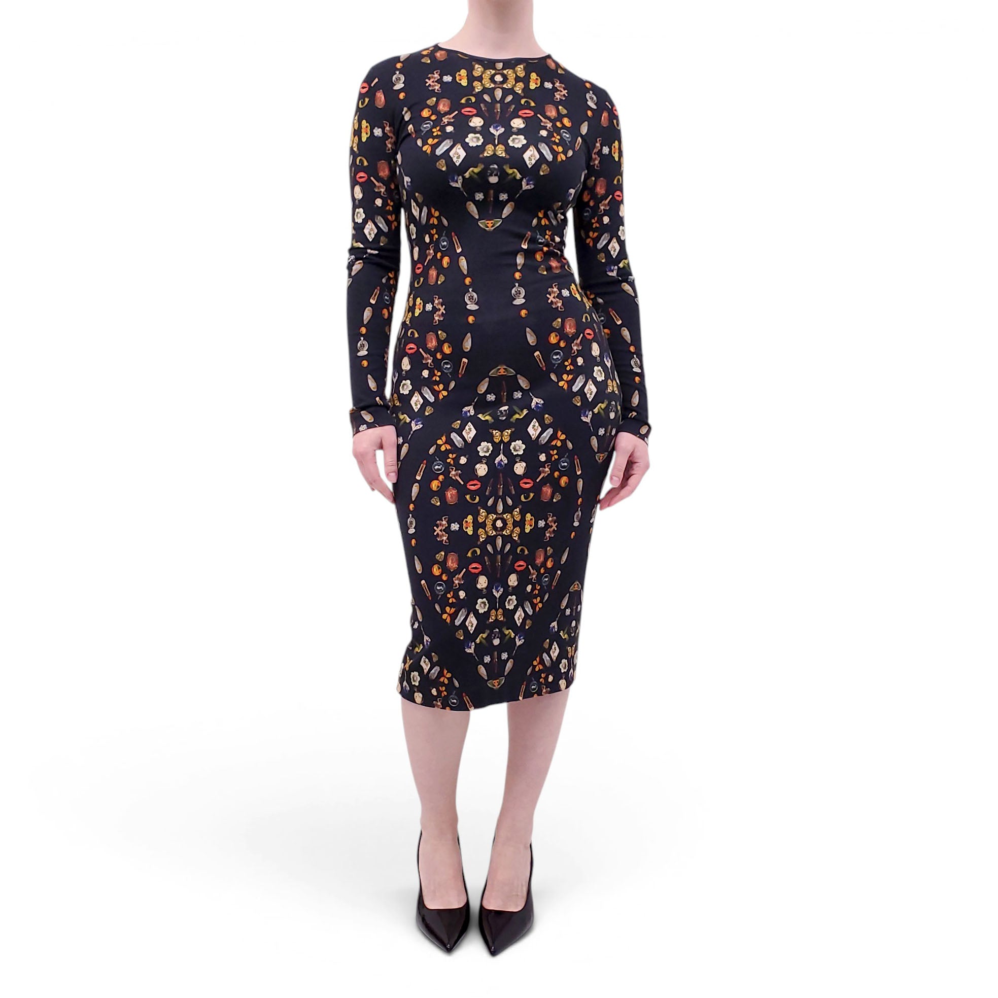 ALEXANDER MCQUEEN ICON PATTERNED BLACK DRESS - SIZE 42