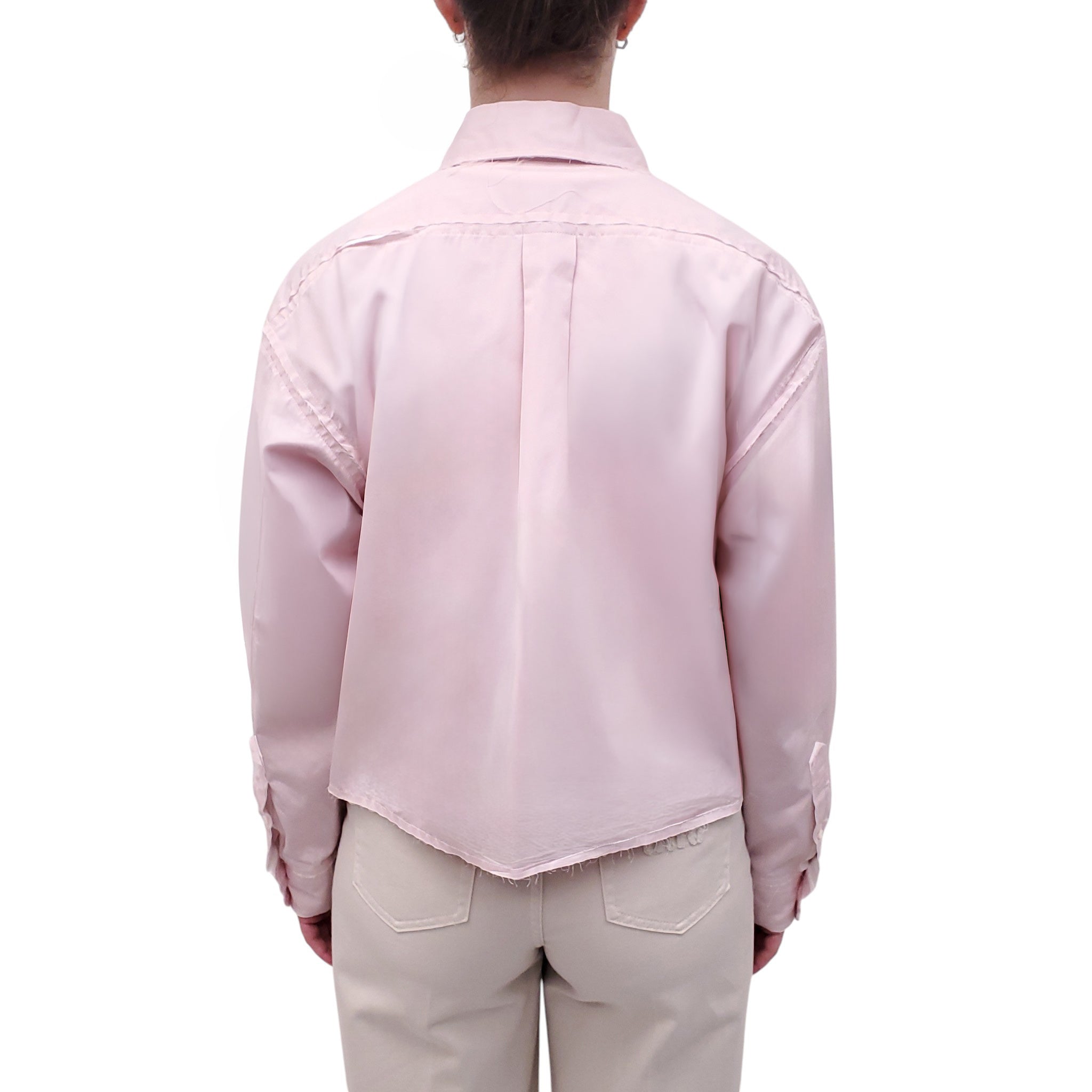 MIU MIU PINK POPLIN CROPPED LOGO SHIRT - SIZE 36