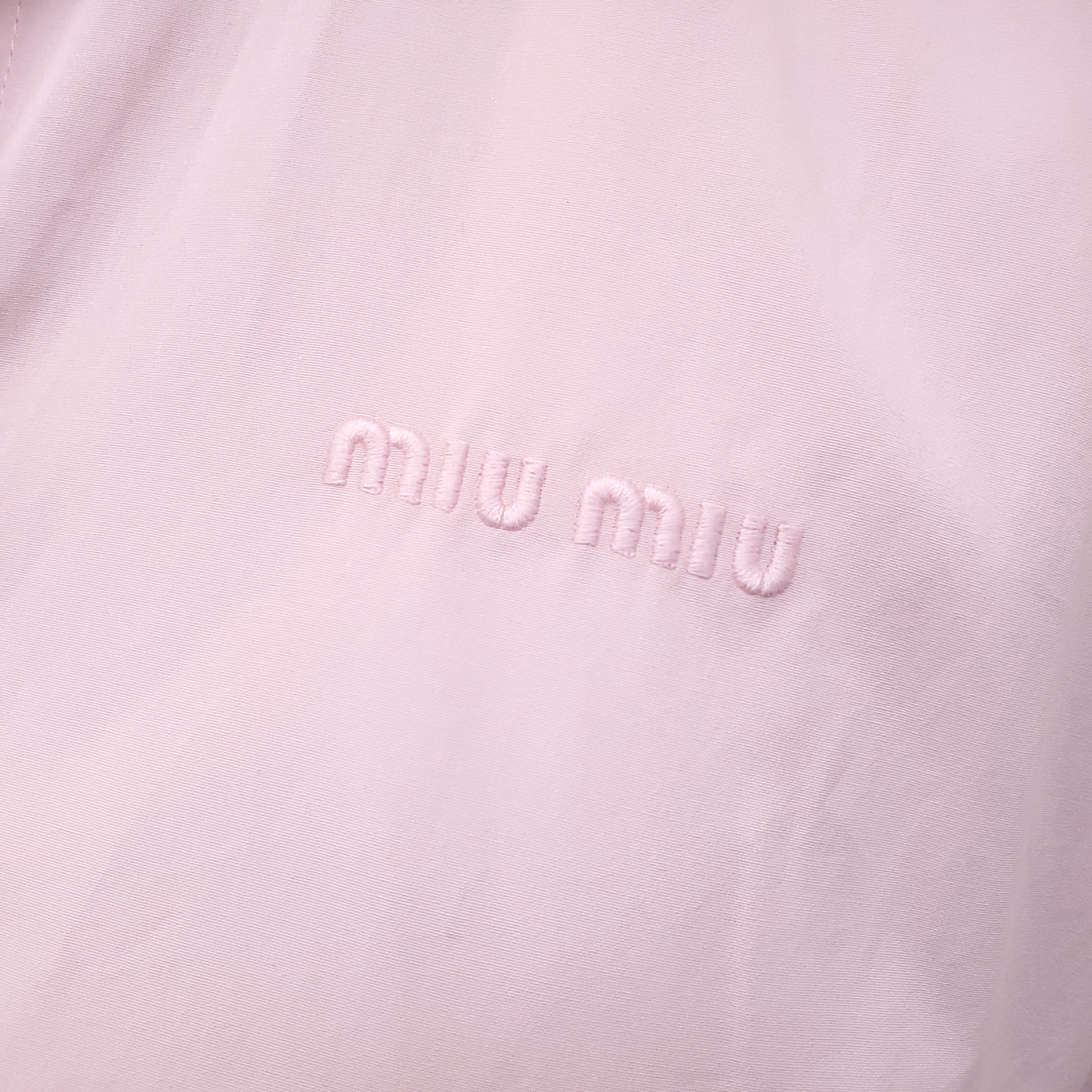 MIU MIU PINK POPLIN CROPPED LOGO SHIRT - SIZE 36
