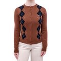 MIU MIU BROWN ARGYLE LOGO CARDIGAN - SIZE 38