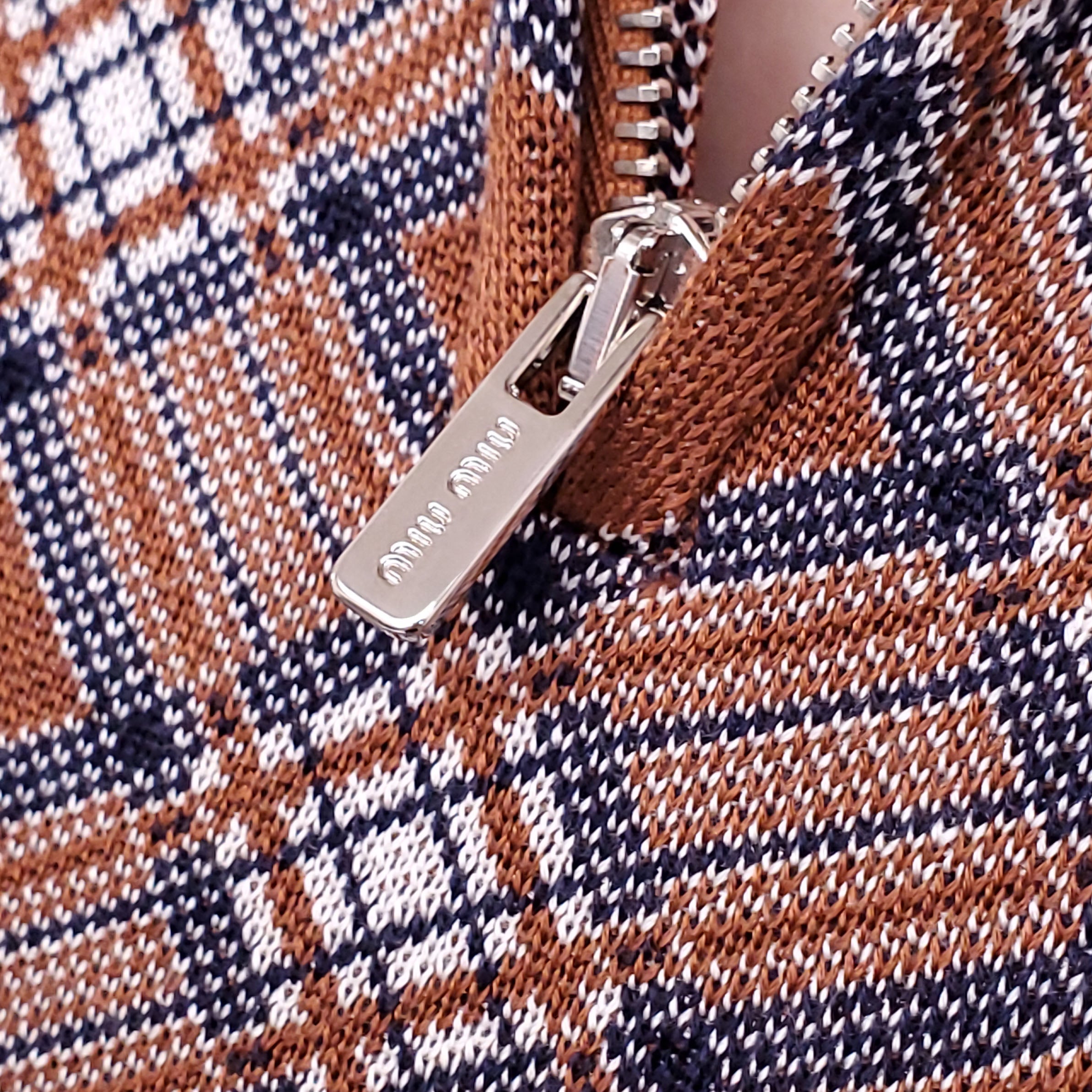 MIU MIU SILK ARGYLE POLO WITH ZIPPER DETAIL - SIZE 38