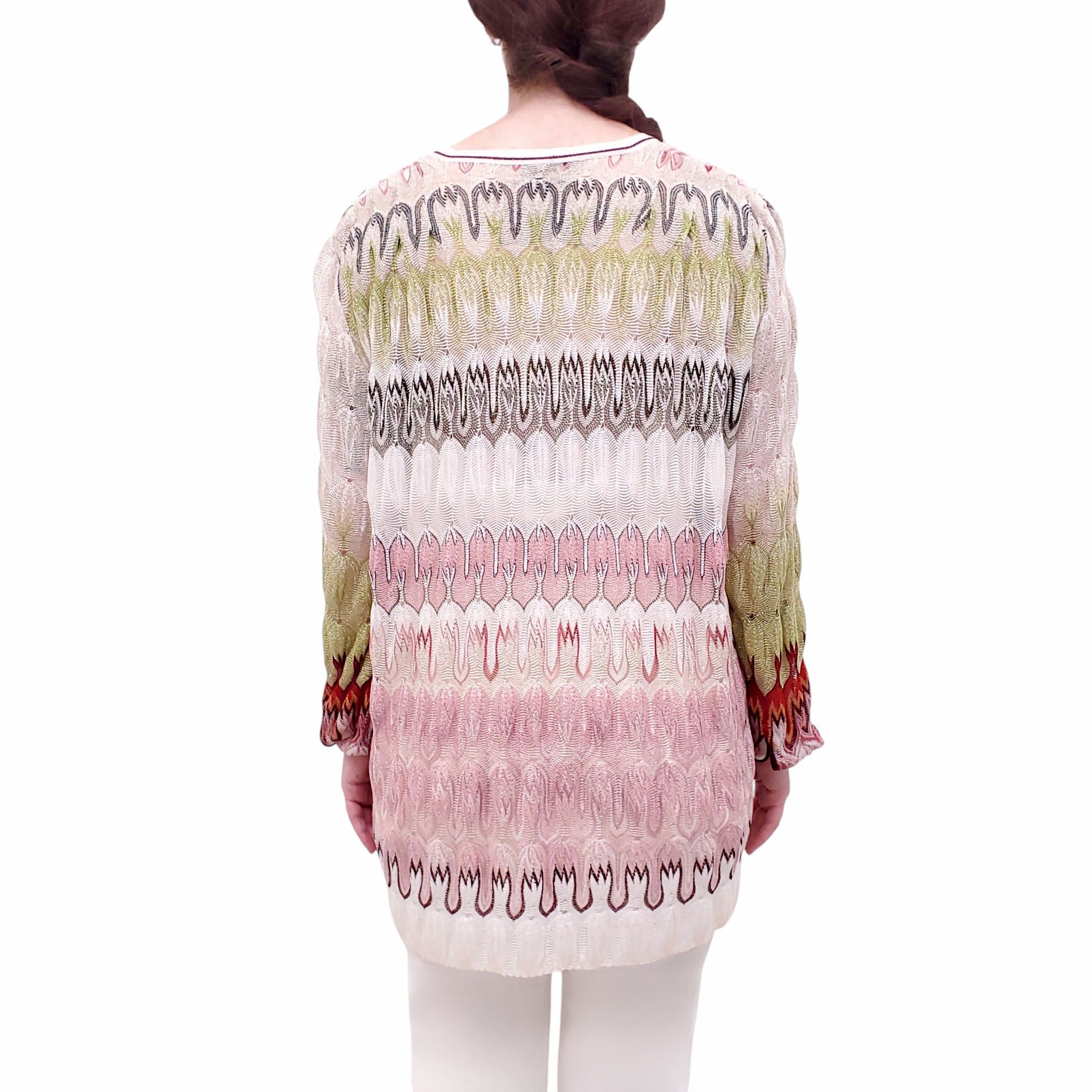 MISSONI GREEN AND PINK PATTERNED BLOUSE - SIZE 40