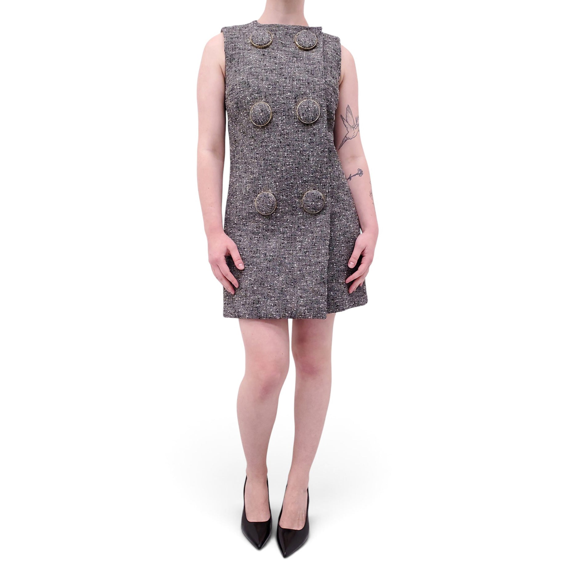 GUCCI SALT & PEPPER BLAZER DRESS WITH LARGE BUTTONS - SIZE 40