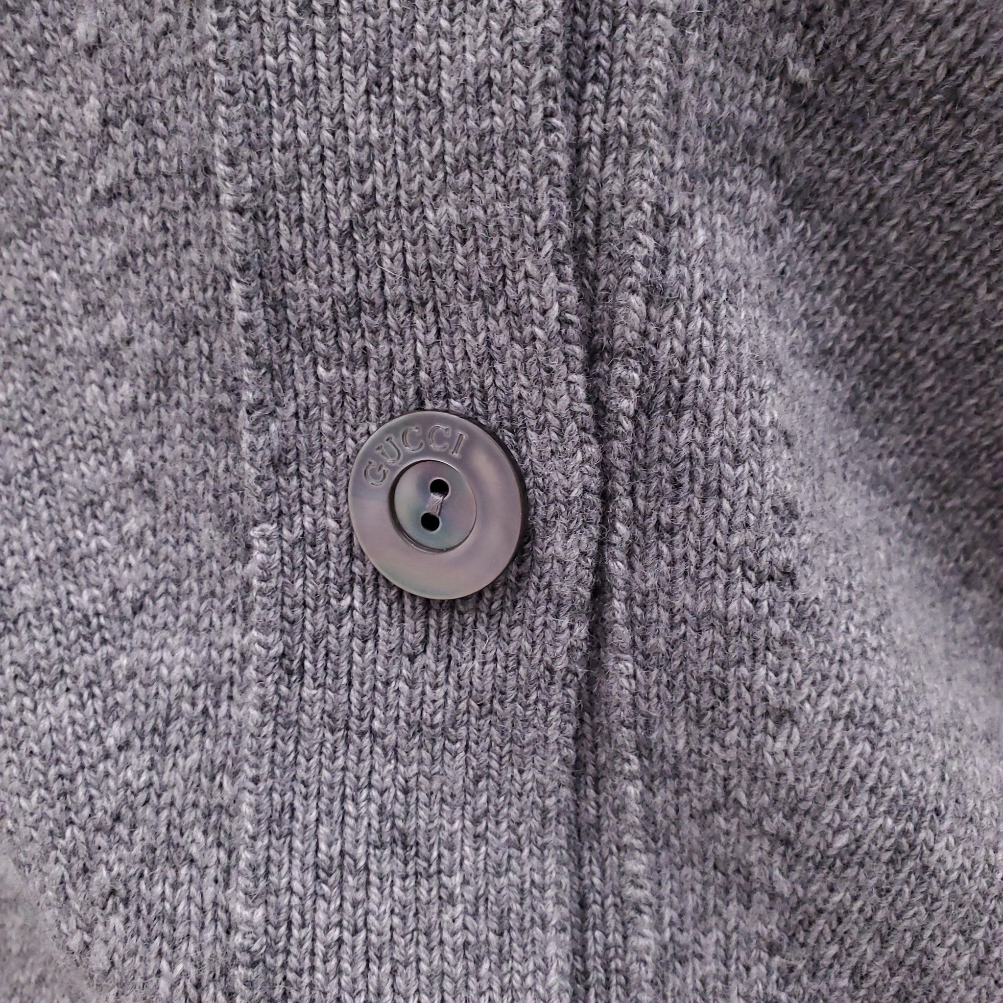 GUCCI GREY CASHMERE BLEND CARDIGAN WITH RED AND GREEN RIBBON DETAIL - SIZE XS