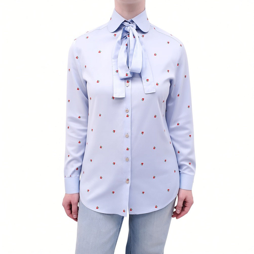 GUCCI BLUE SHIRT WITH STRAWBERRY ICONS - SIZE 38