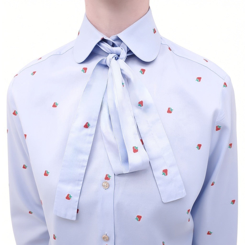 GUCCI BLUE SHIRT WITH STRAWBERRY ICONS - SIZE 38