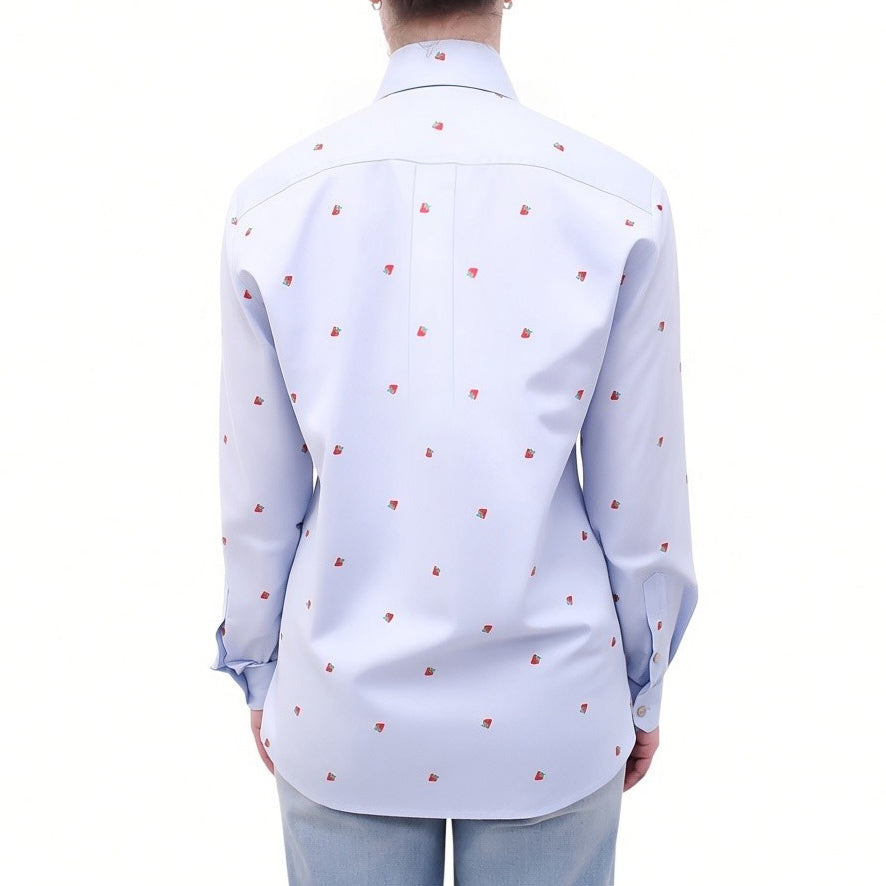 GUCCI BLUE SHIRT WITH STRAWBERRY ICONS - SIZE 38