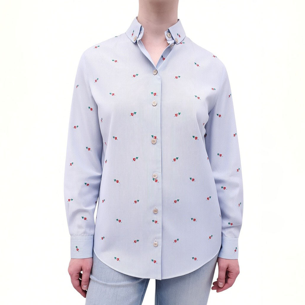 GUCCI BLUE STRIPED SHIRT WITH DAGGER HEART ICONS - SIZE 40