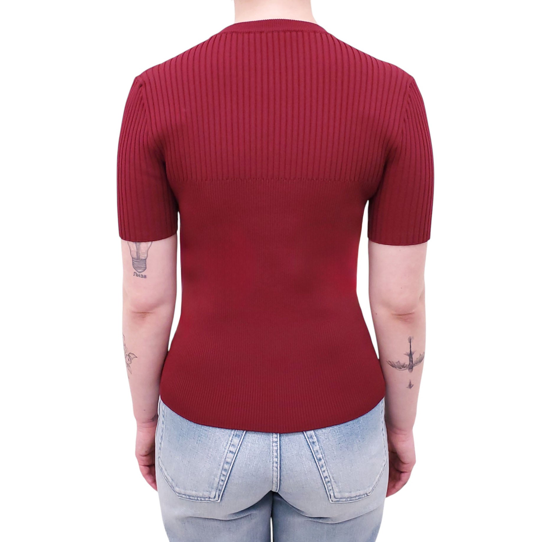 GUCCI BURGUNDY KNIT STRETCH POLO TOP WITH LOGO - SIZE XS