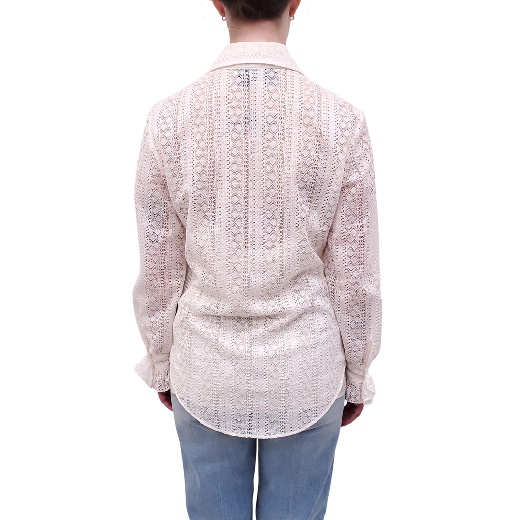 GUCCI CREAM EYELET RUFFLE BLOUSE - SIZE 38