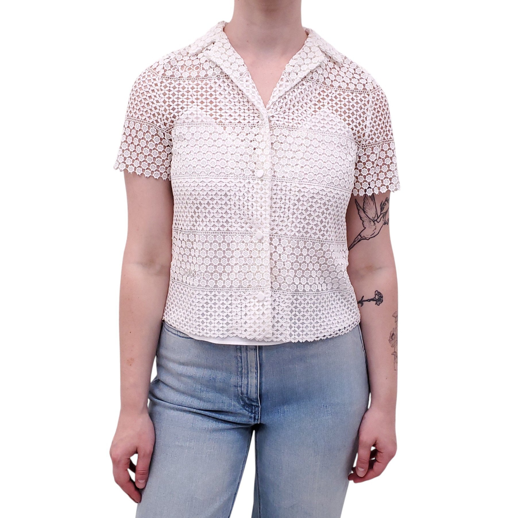 GUCCI WHITE CROCHET BLOUSE - SIZE 36