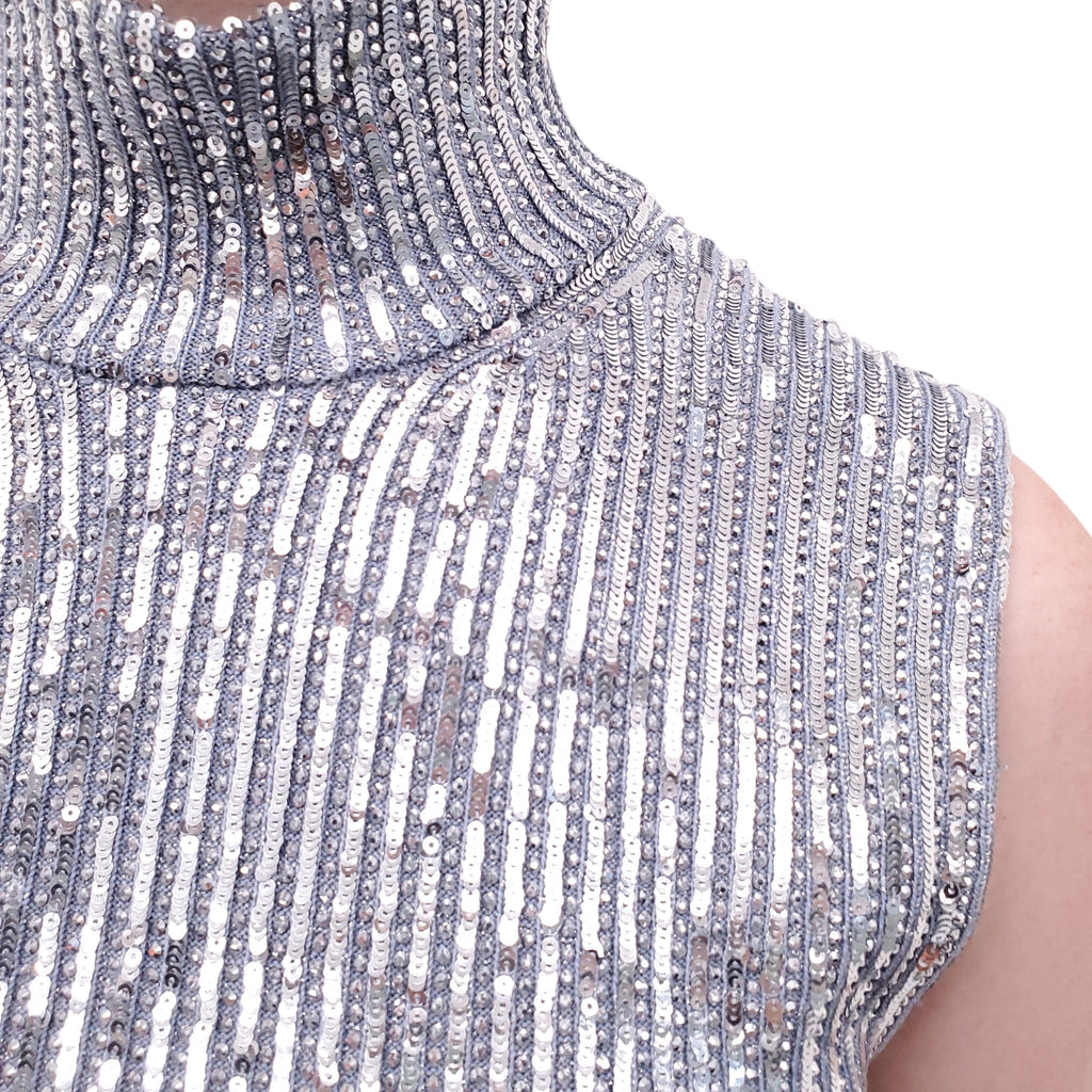 GUCCI SILVER SEQUIN CRYSTAL EMBELLISHED SWEATER - SIZE S