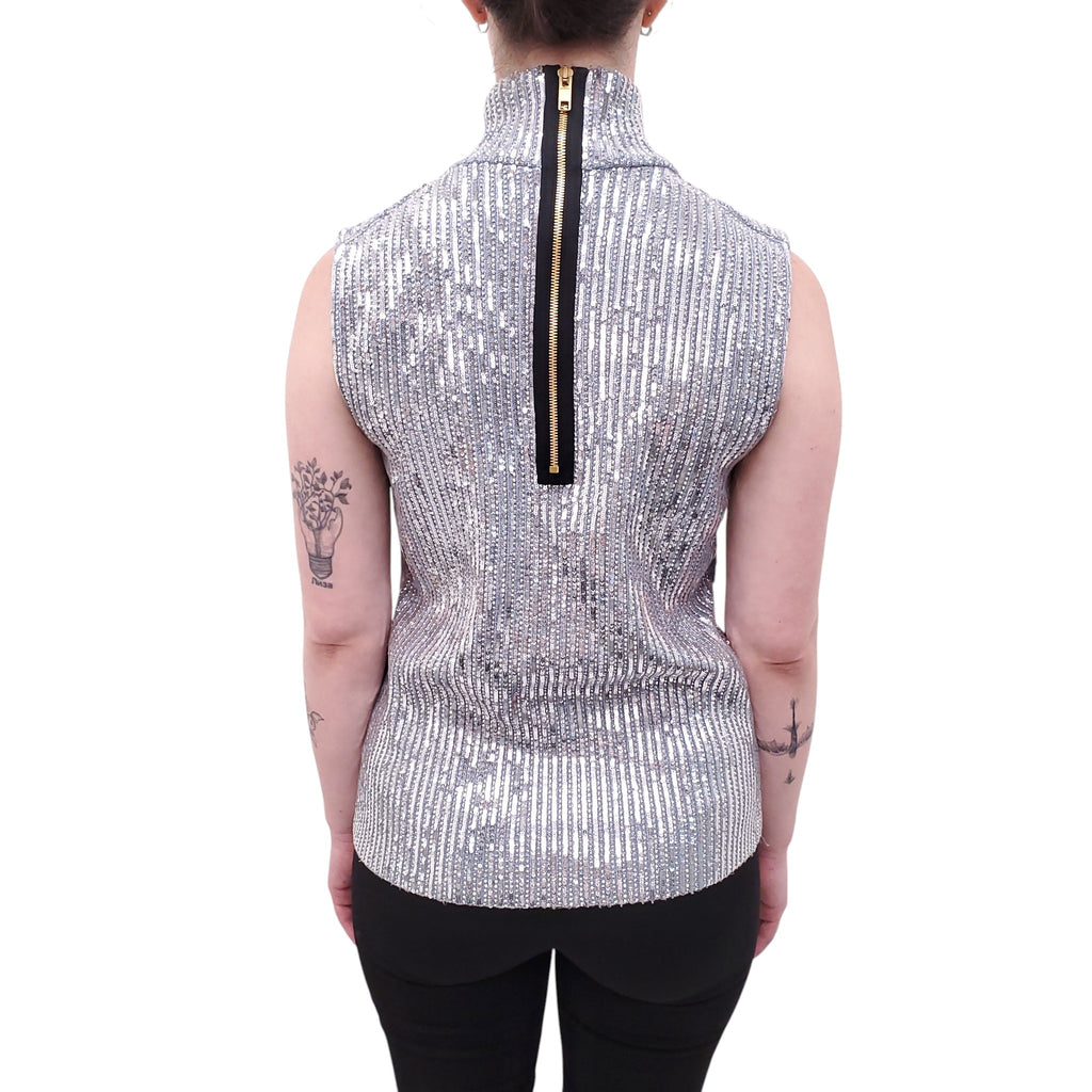 GUCCI SILVER SEQUIN CRYSTAL EMBELLISHED SWEATER - SIZE S