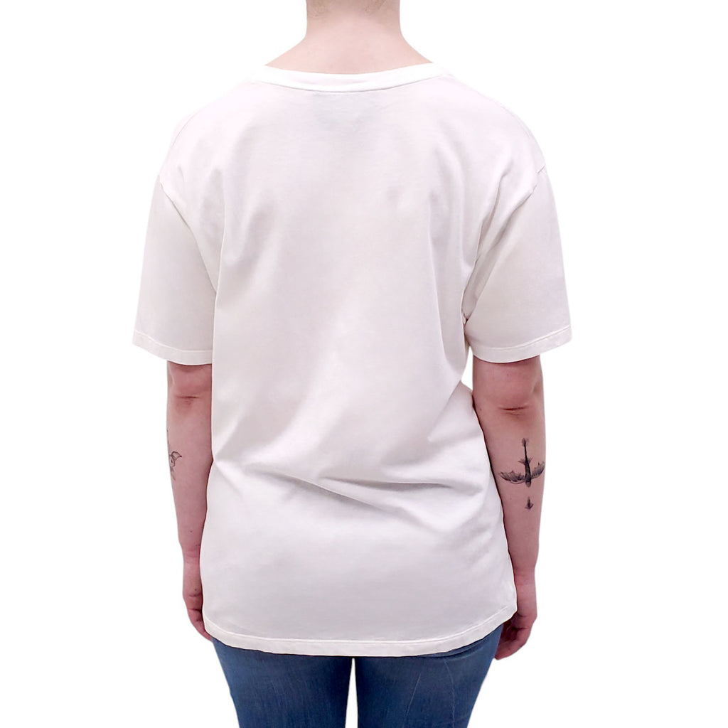 GUCCI WHITE GRAPHIC LOGO T-SHIRT - SIZE S