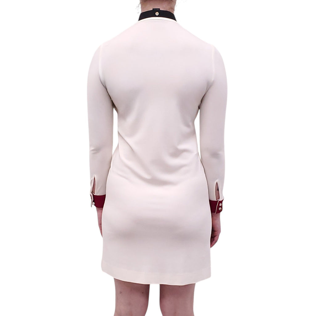 GUCCI CREAM DRESS WITH BURGUNDY DETAILS AND LOGO BUTTONS - SIZE XXS