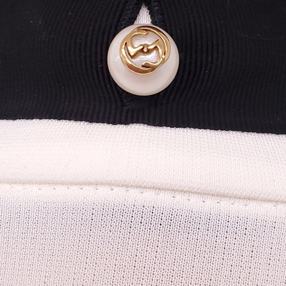 GUCCI CREAM DRESS WITH BURGUNDY DETAILS AND LOGO BUTTONS - SIZE XXS