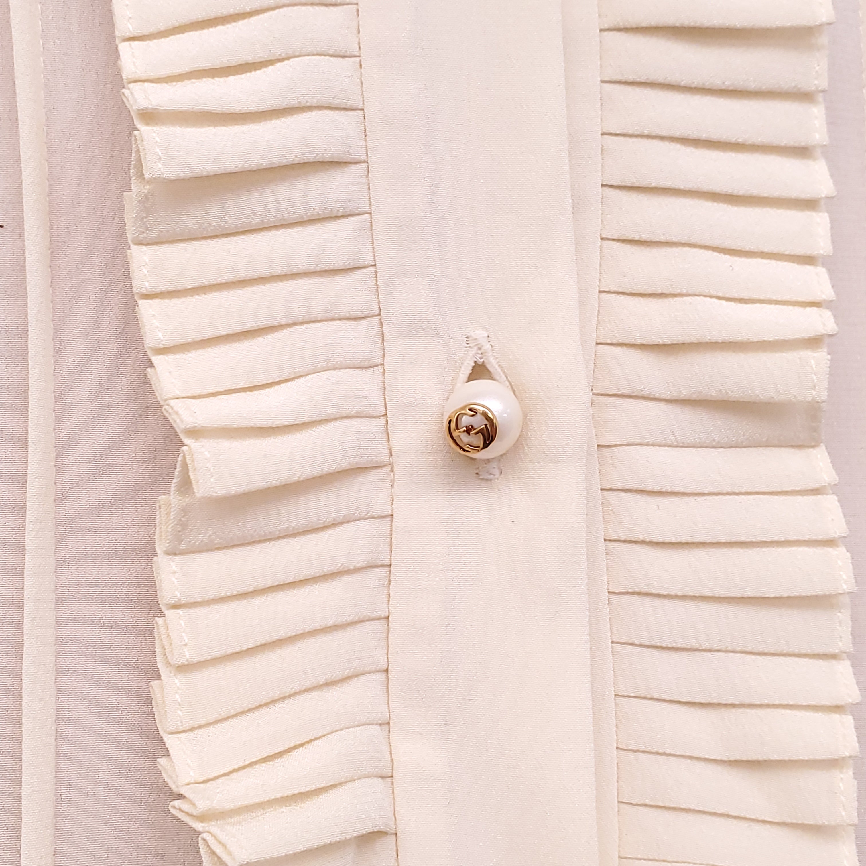 GUCCI CREAM AND NAVY RUFFLE DRESS - SIZE 38