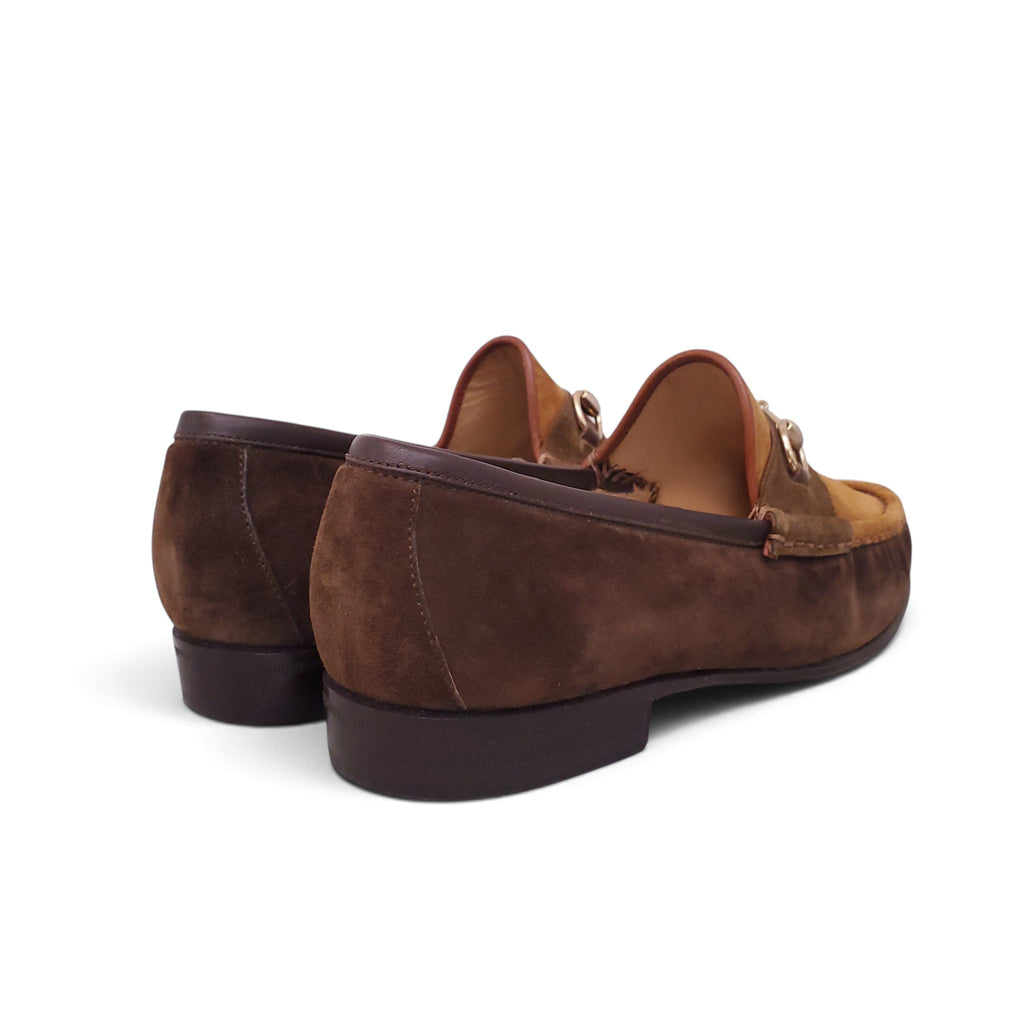 GUCCI TWO-TONE BROWN SUEDE LOAFERS - SIZE 38 B