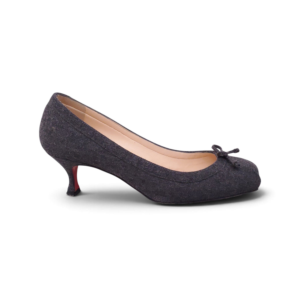 CHRISTIAN LOUBOUTIN GREY WOOL BALLET SLIPPER HEELS - SIZE 38.5