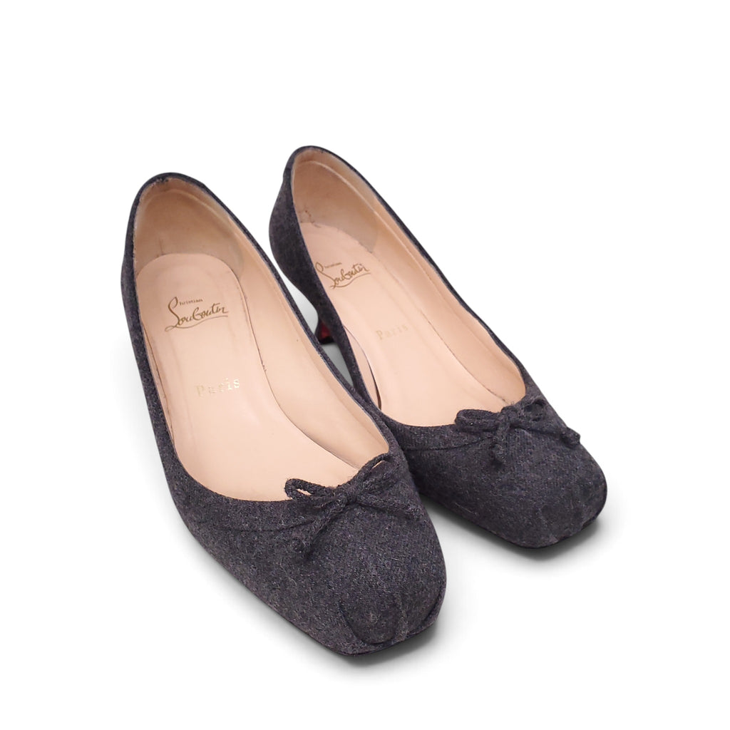 CHRISTIAN LOUBOUTIN GREY WOOL BALLET SLIPPER HEELS - SIZE 38.5