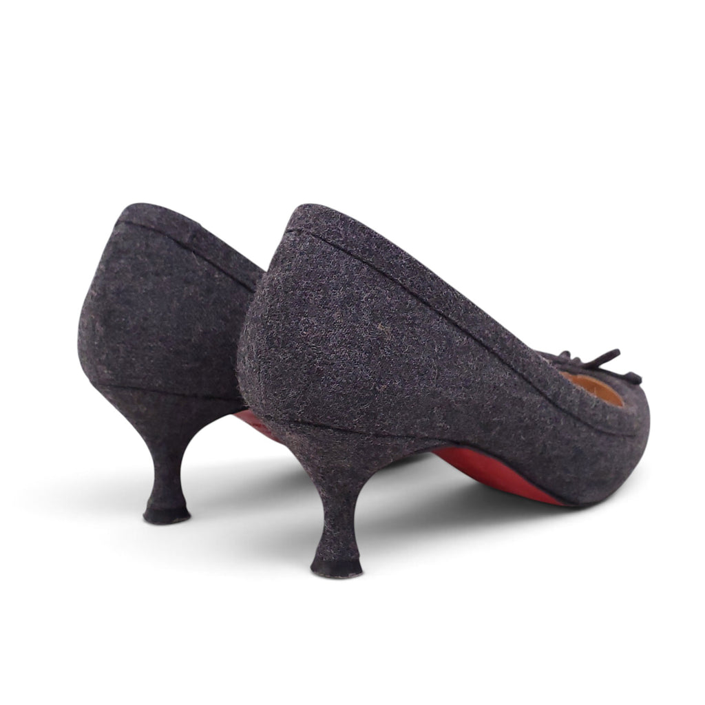 CHRISTIAN LOUBOUTIN GREY WOOL BALLET SLIPPER HEELS - SIZE 38.5