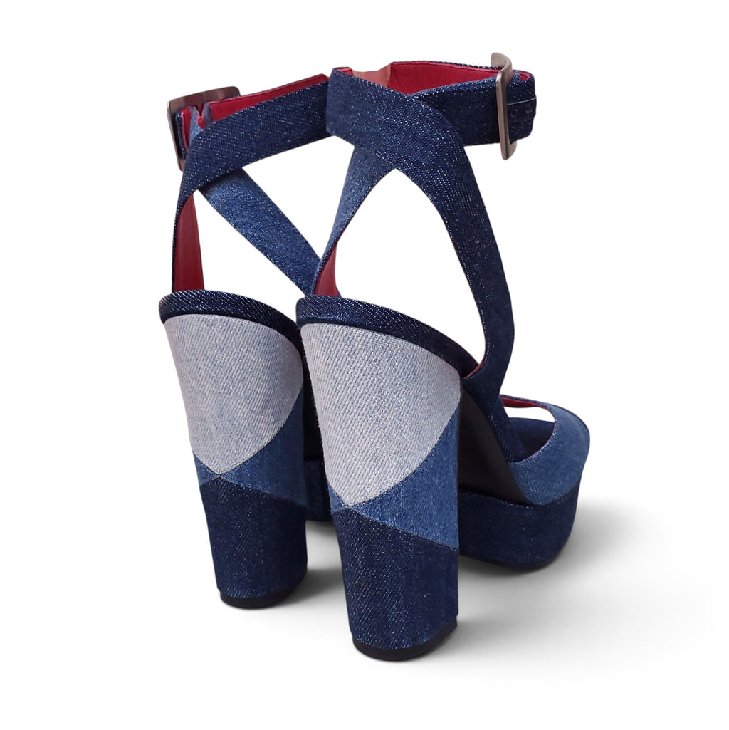 ROGER VIVIER DENIM PLATFORM PEEP TOE HEELS - SIZE 39