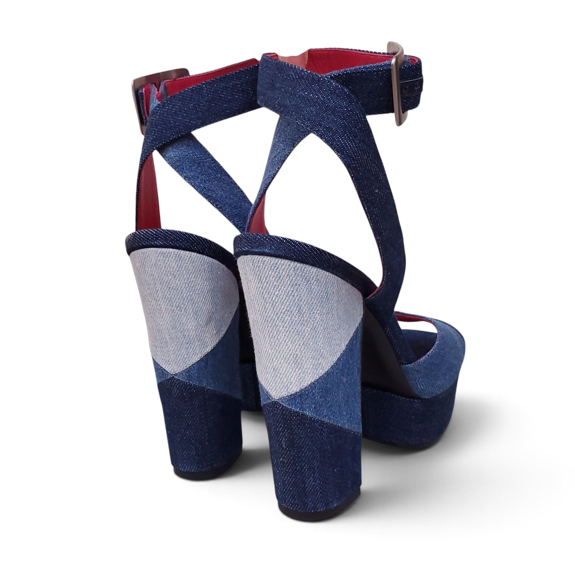ROGER VIVIER DENIM PLATFORM PEEP TOE HEELS - SIZE 39