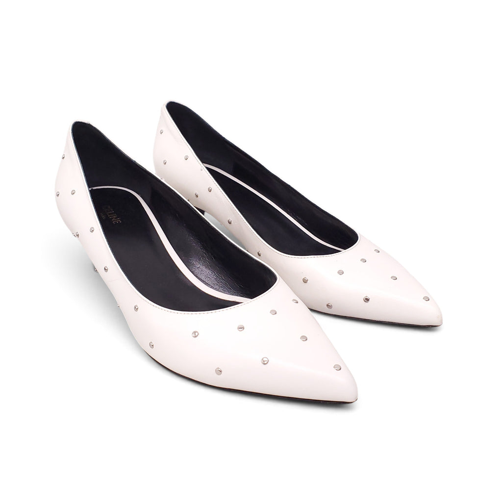CELINE CREAM STUDDED KITTEN HEELS - SIZE 38