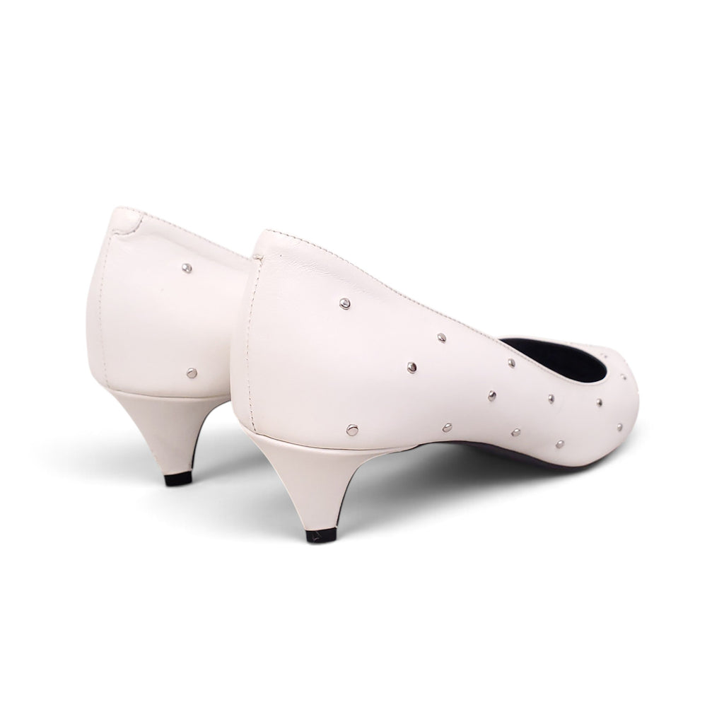 CELINE CREAM STUDDED KITTEN HEELS - SIZE 38