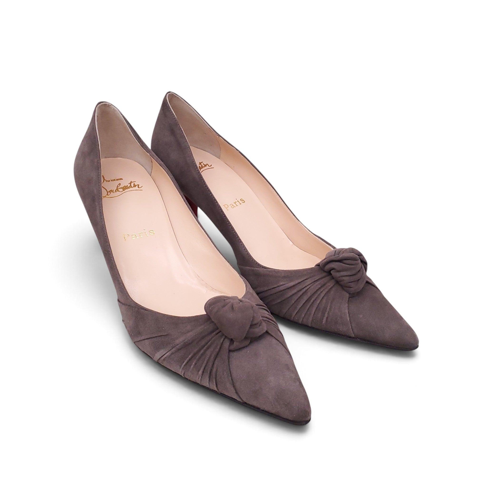 CHRISTIAN LOUBOUTIN GREY SUEDE HEELS - SIZE 38.5