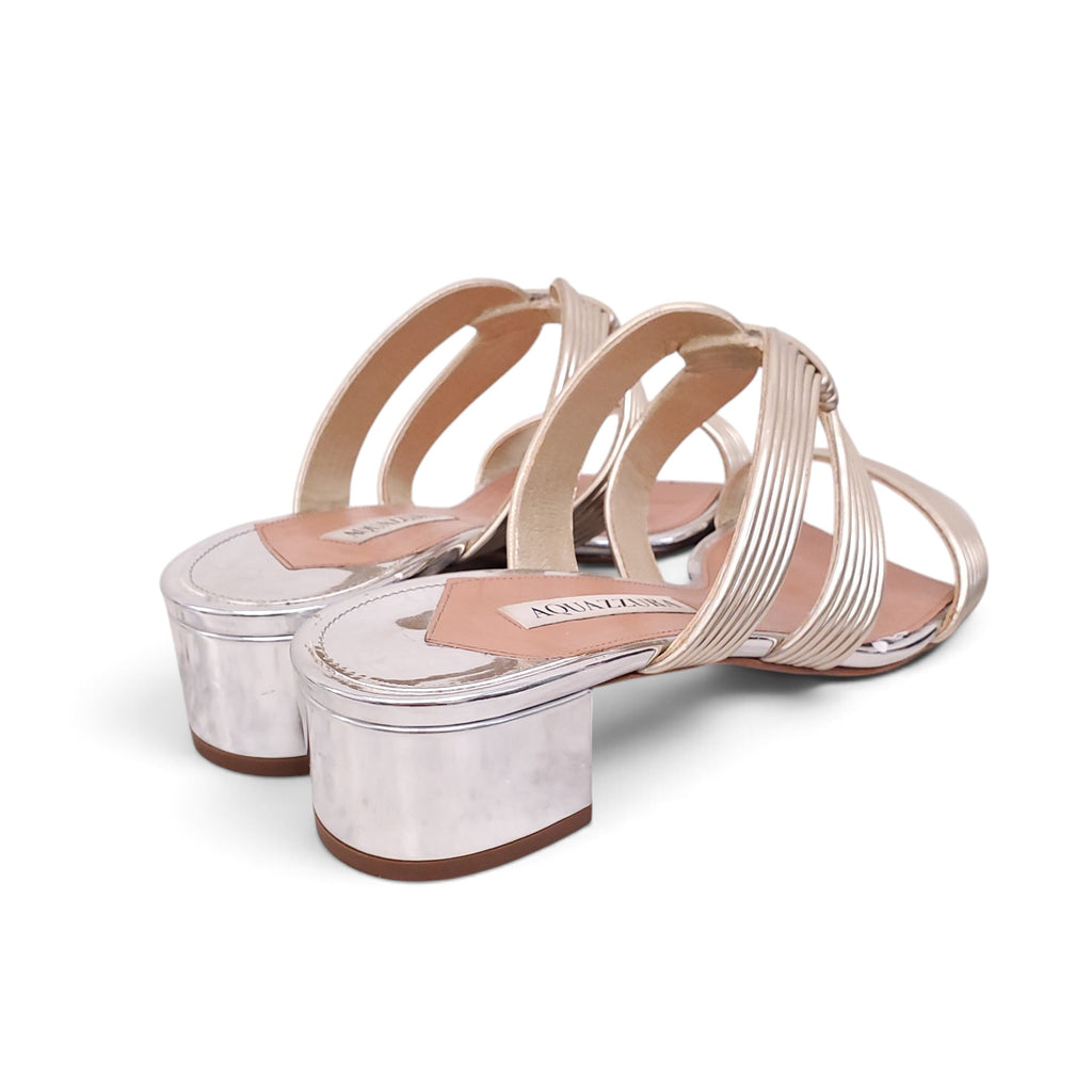 AQUAZZURA SILVER AND GOLD BLOCK SANDALS - SIZE 40