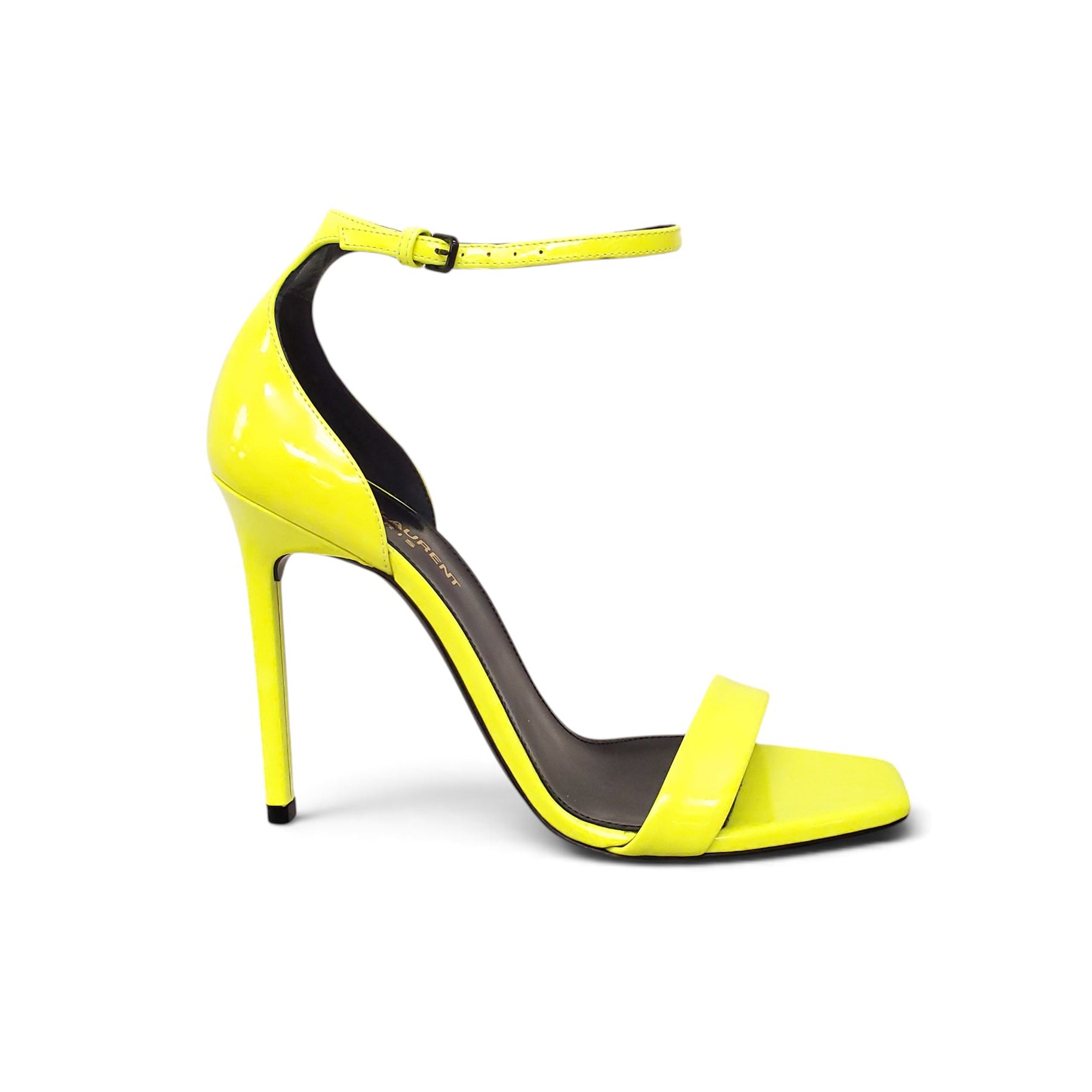 SAINT LAURENT NEON YELLOW PATENT SQUARE TOE HEELS - SIZE 38
