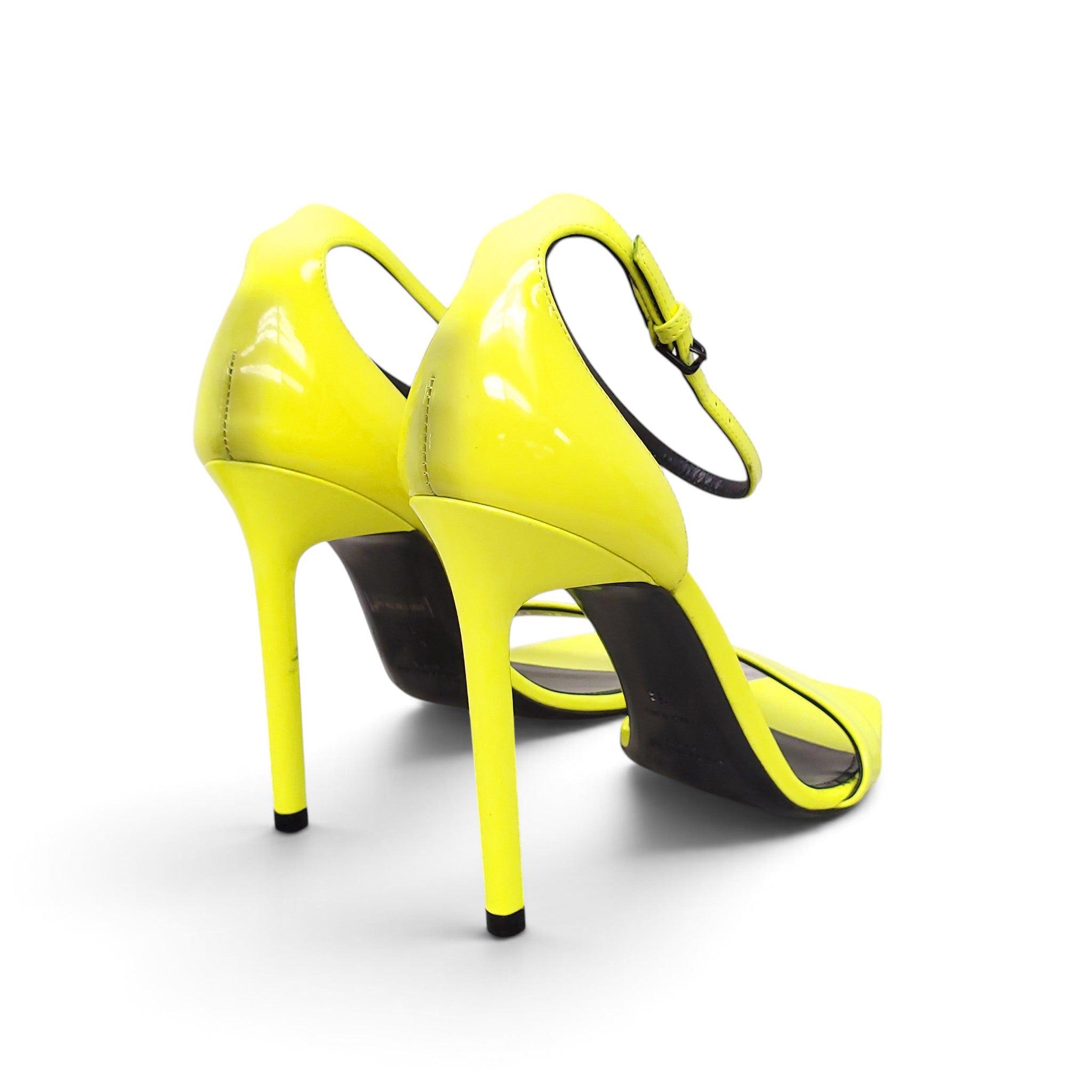 SAINT LAURENT NEON YELLOW PATENT SQUARE TOE HEELS - SIZE 38