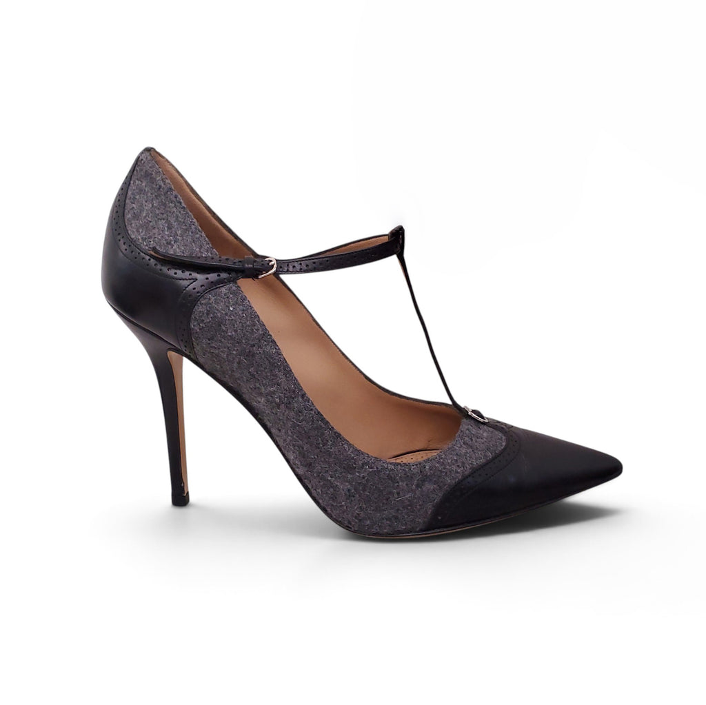 SALVATORE FERRAGAMO GREY AND BLACK OXFORD MARY-JANE HEELS - SIZE 8.5