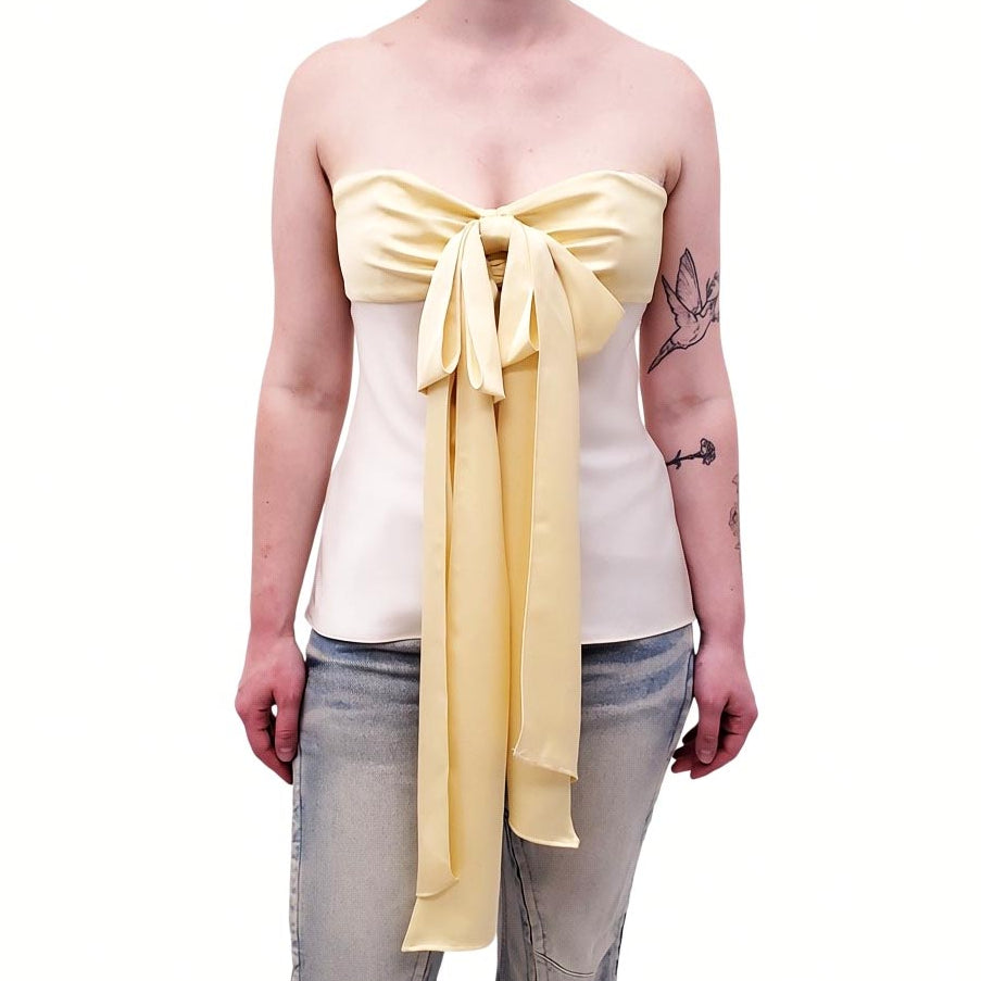 HELSA YELLOW BOW STRAPLESS CORSET TOP - SIZE M