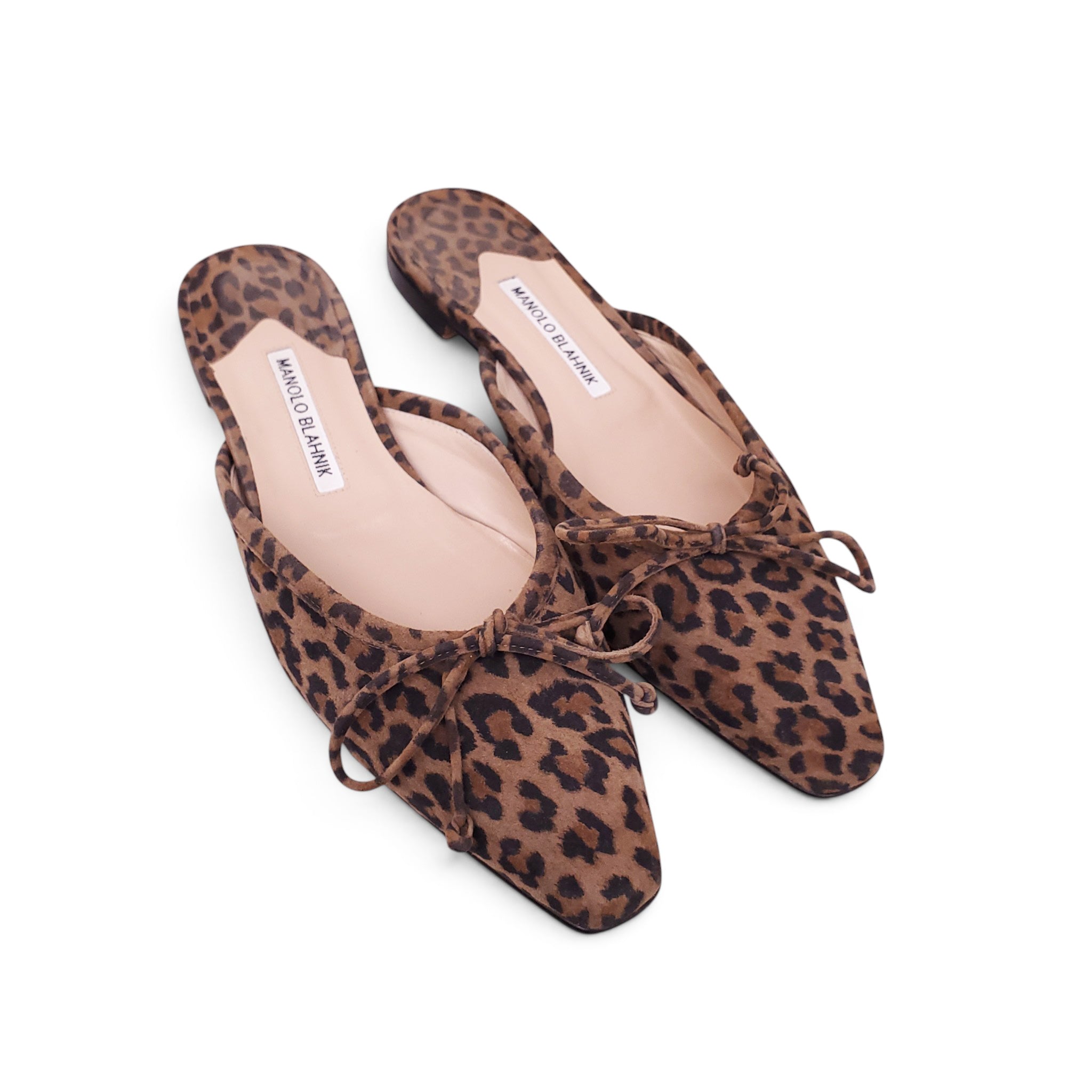 MANOLO BLAHNIK LEOPARD MULES WITH BOW DETAIL - SIZE 39.5