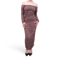 CAROLINE CONSTANCE TAUPE ROUCHED DRESS - SIZE S