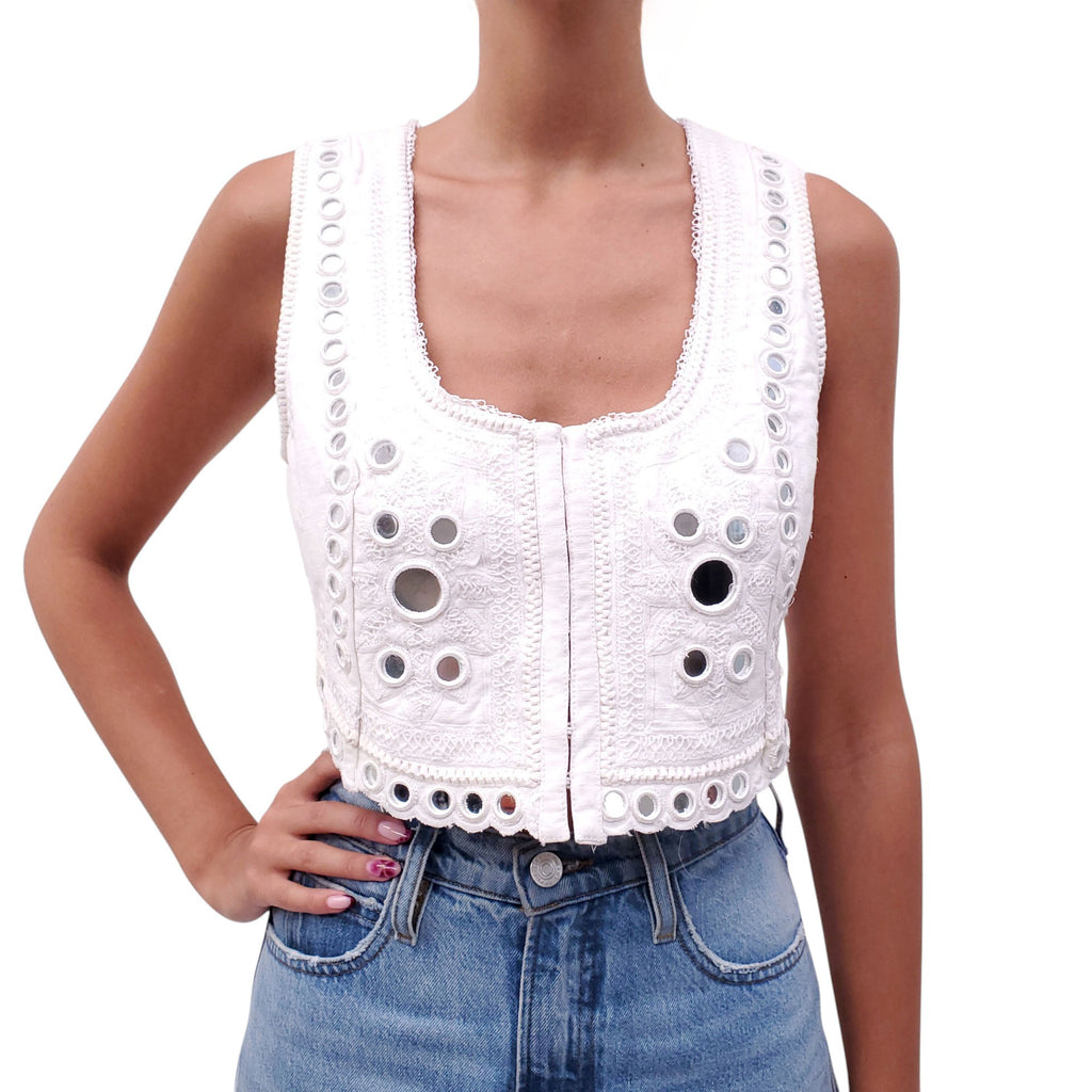 LOVE SHACK FANCY WHITE CAYMAN VEST TOP - SIZE 2