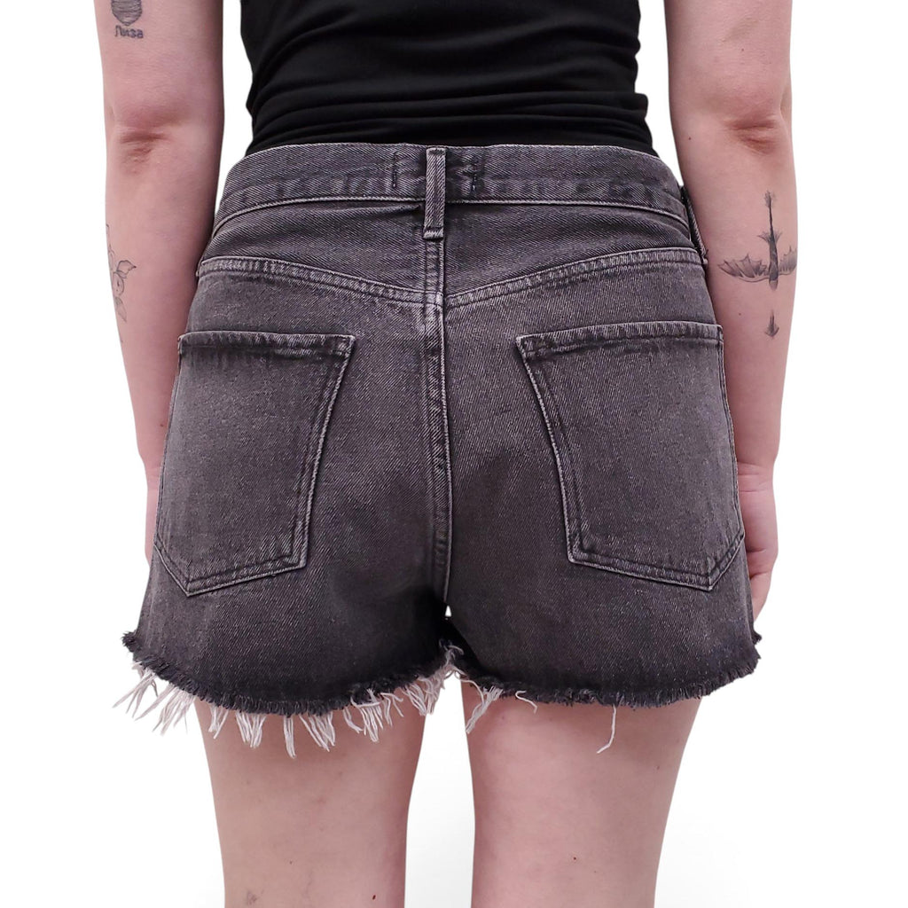 AGOLDE BLACK ACID WASH DISTRESSED DENIM SHORTS - SIZE 30