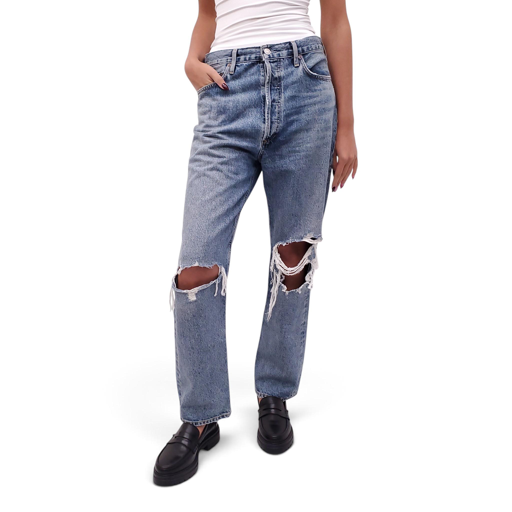 AGOLDE LIGHT WASH '90S' DISTRESSED JEANS - SIZE 29